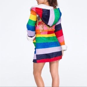 PINK | Sherpa Lined Robe Rainbow Sequin